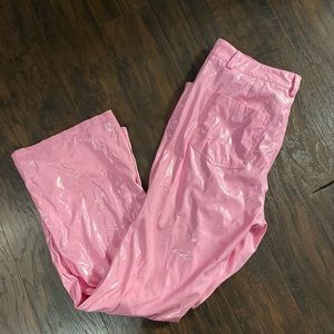 Pink pleather pants
